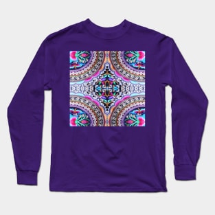 Turquoise fuschia floral mandala Bohemian Mexican Embroidery Long Sleeve T-Shirt